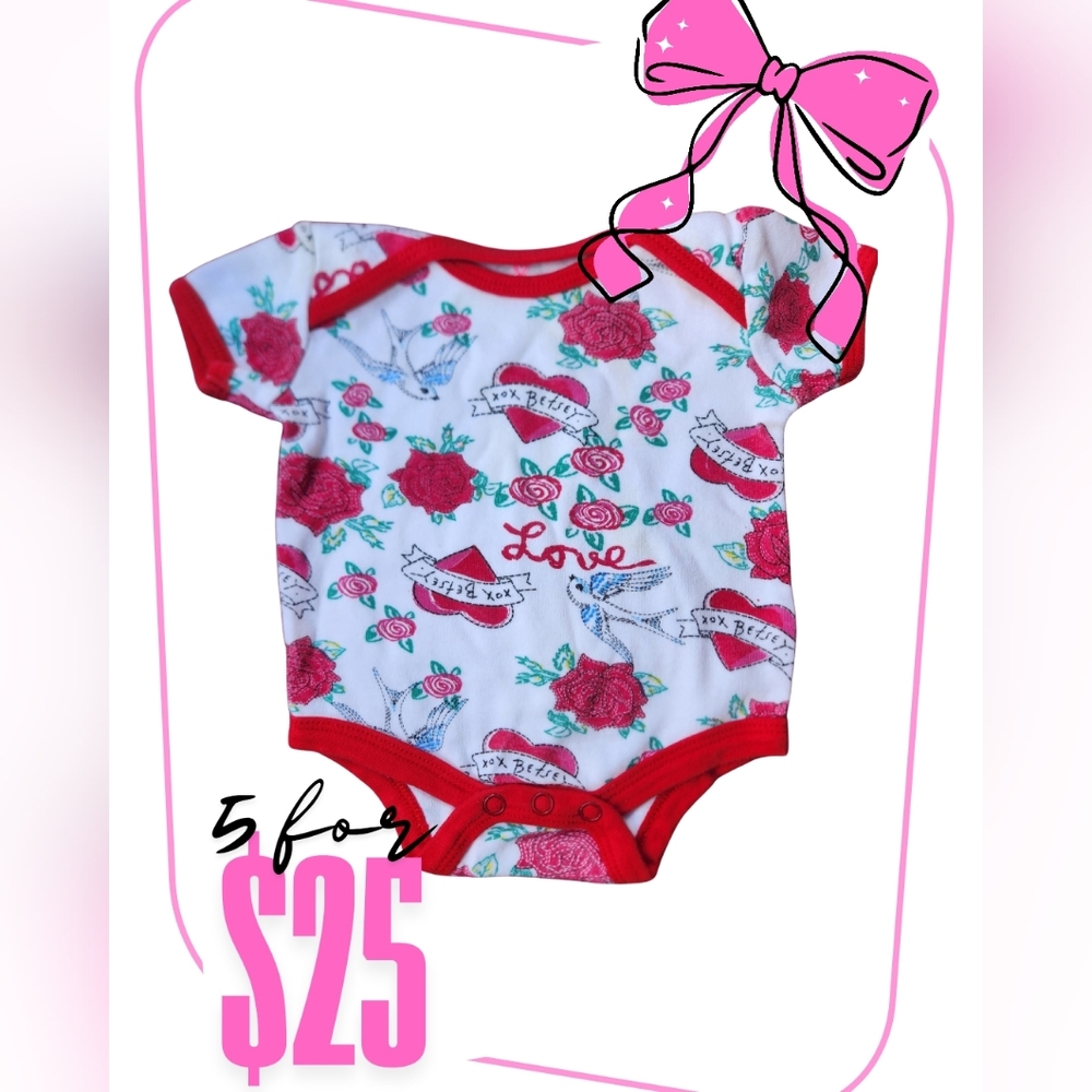 Betsey Johnson Red and White Floral Baby Bodysuit